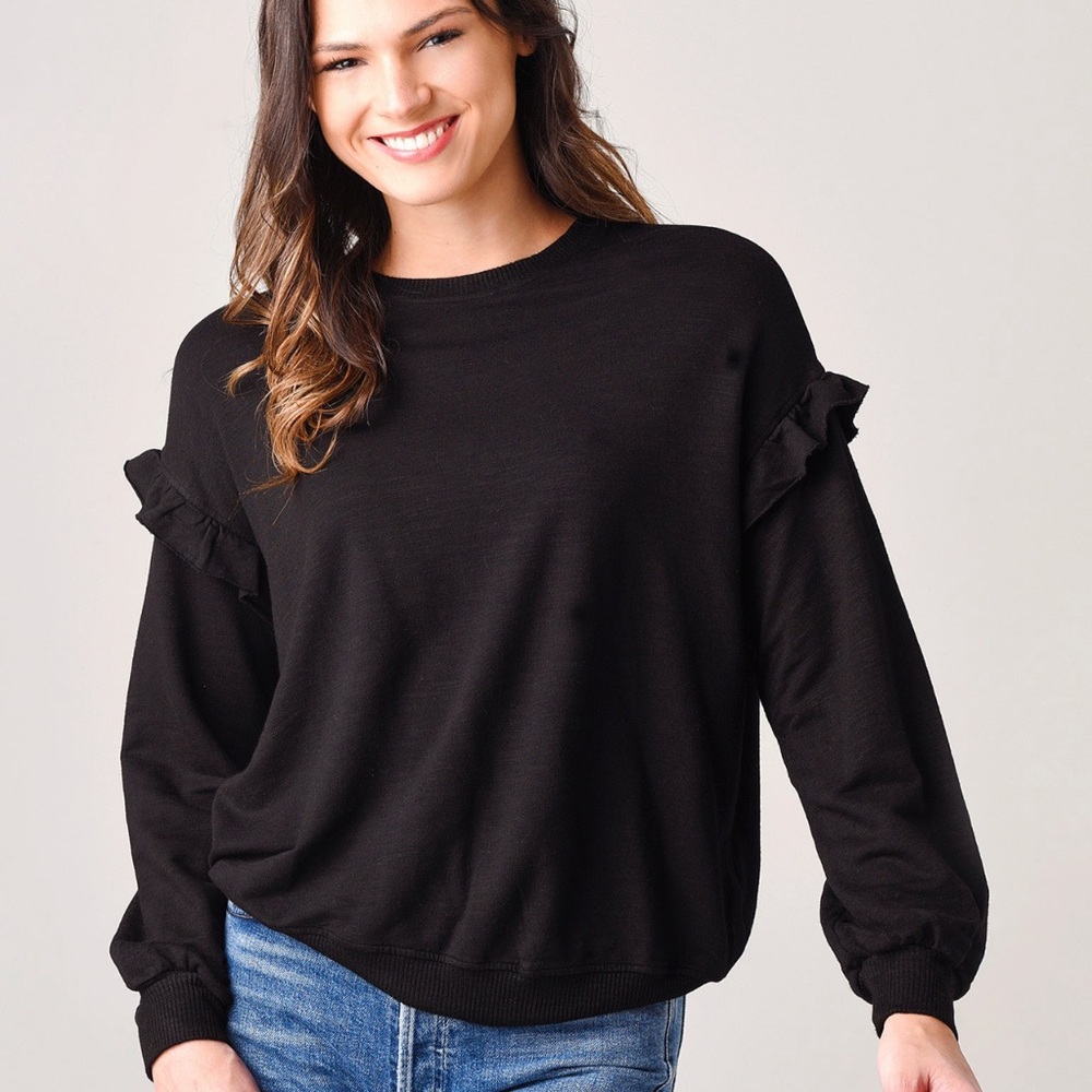 MONROW SUPERFOST SWEATSHIRT WITH RUFFLE INSERT SIZE MEDIUM